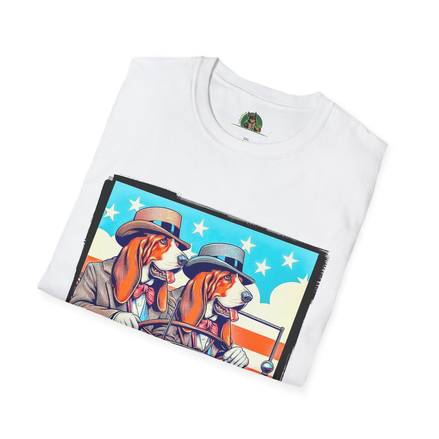 Wacky Basset Hounds In Old Car Driving T-Shirt Printify