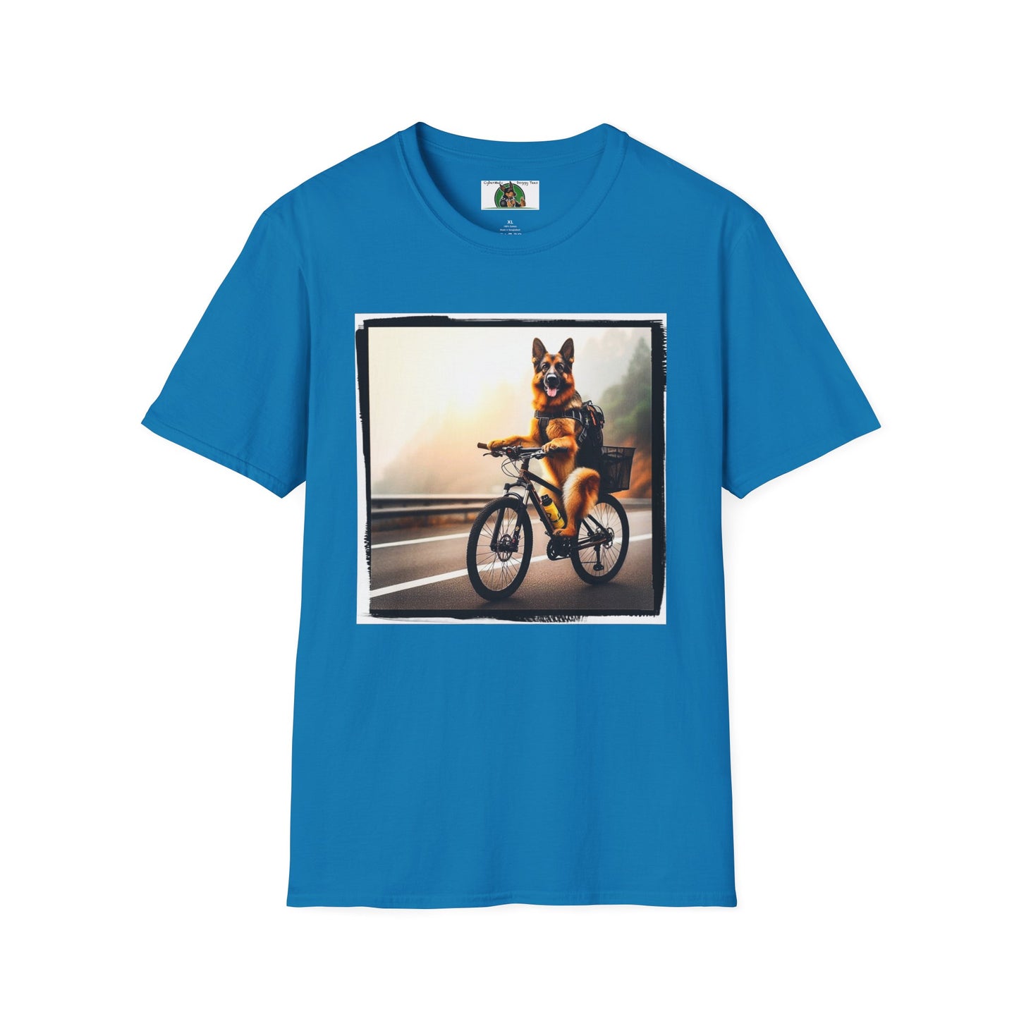 Road Bike German Shepherd Unisex Softstyle T-Shirt T-Shirt Printify S Sapphire