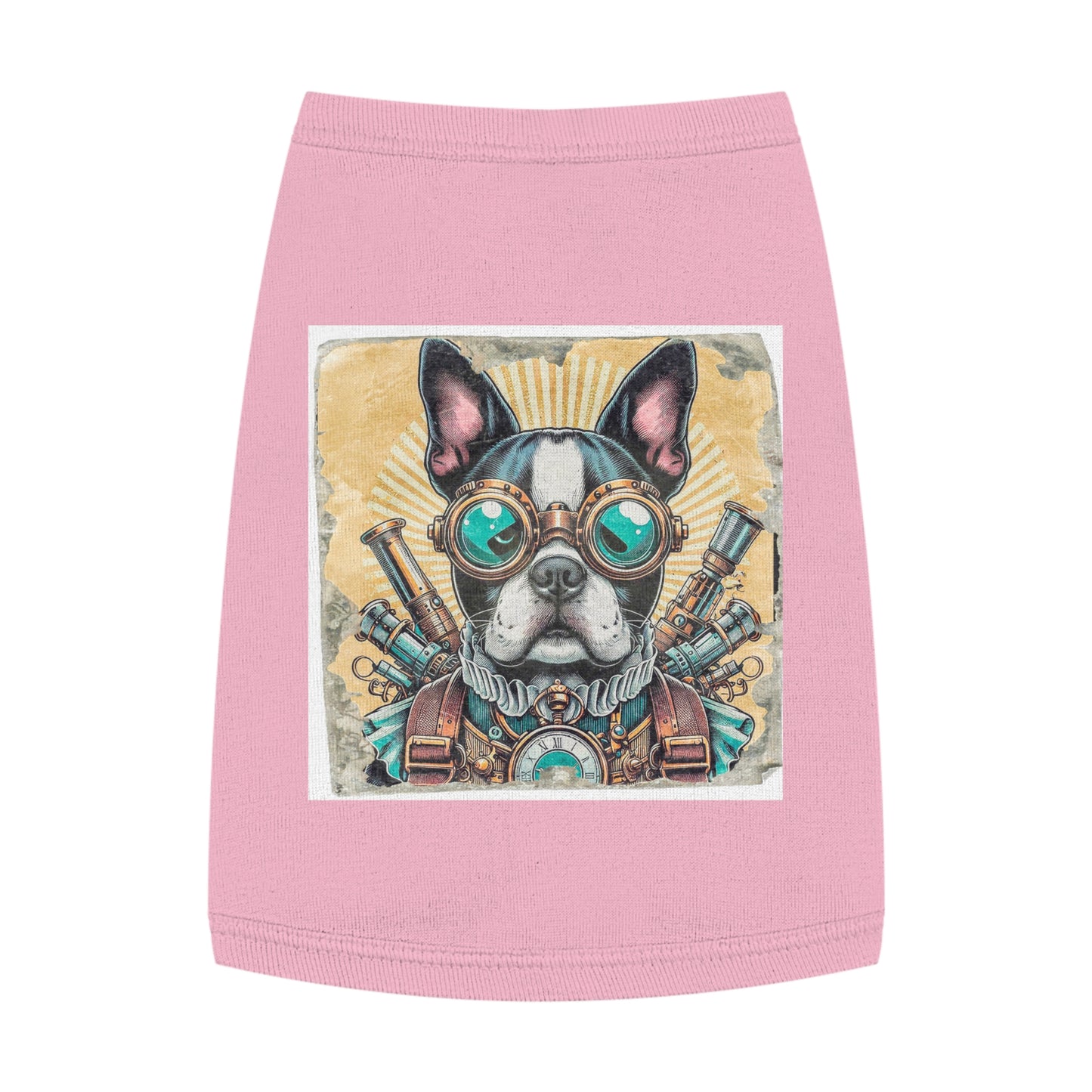 Pet Tank Top Boston Terrier In Steampunk Clothes Pets Printify M Pink 