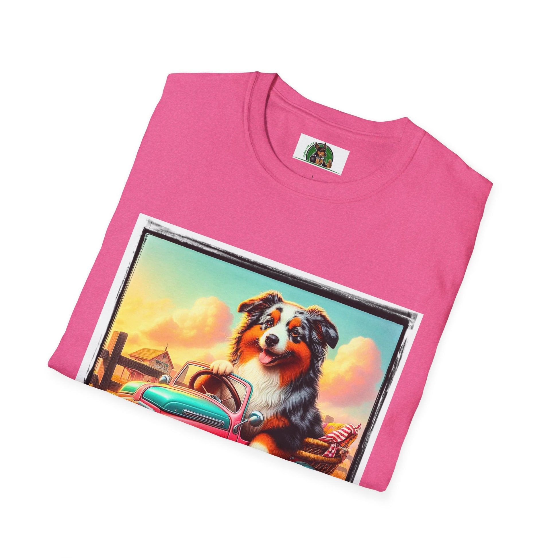 Wacky Australian Shepherd Dog In Mini Truck T-Shirt Printify   