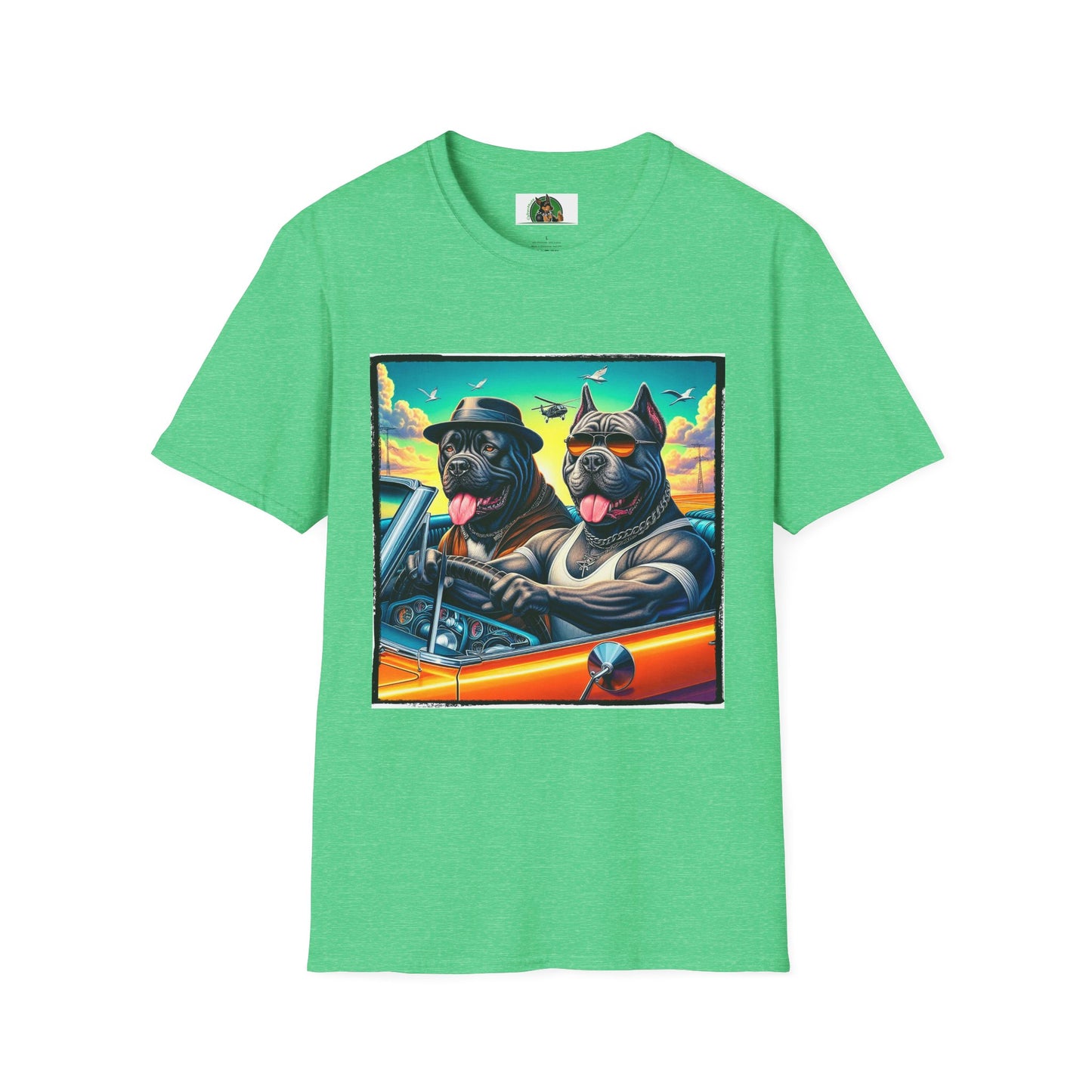 Wacky Cane Corso Dogs Cruising In Car TShirt T-Shirt Printify S Heather Irish Green