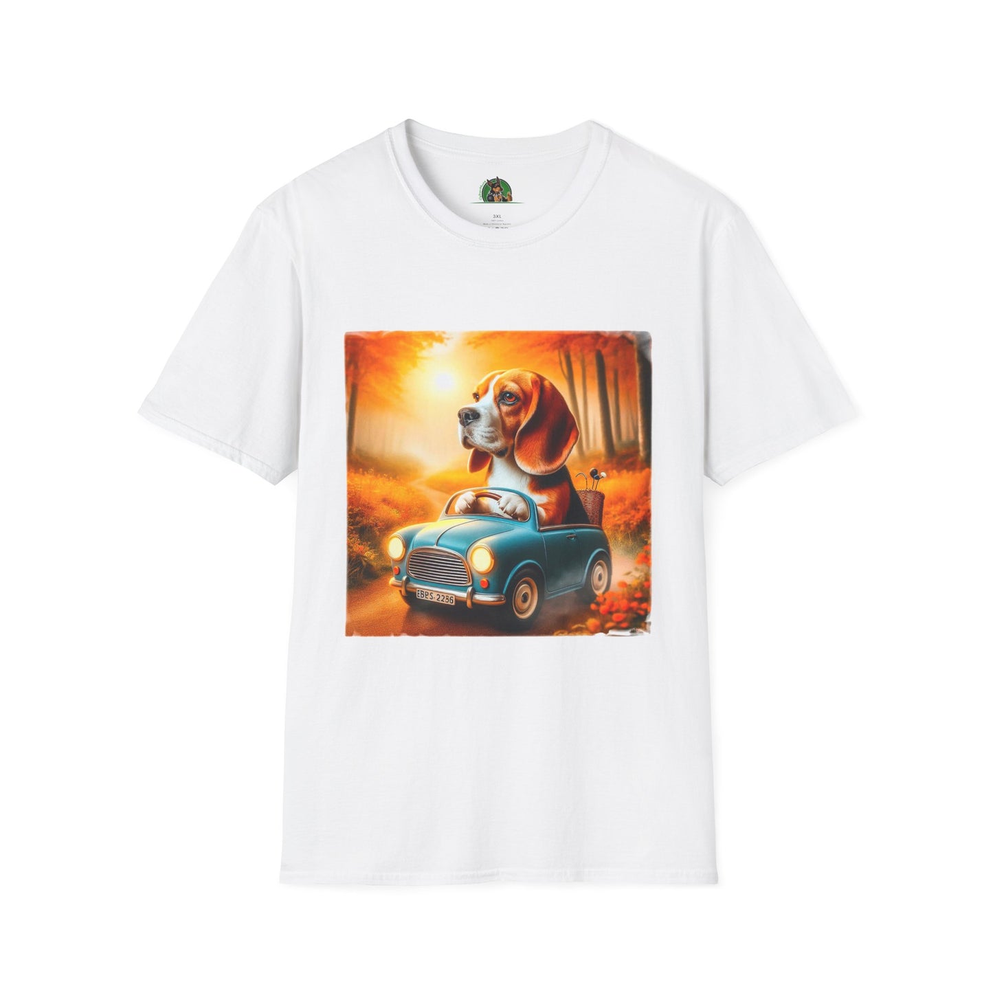 Wacky Beagle Dog Driving Tiny Car T-Shirt Printify XS White 