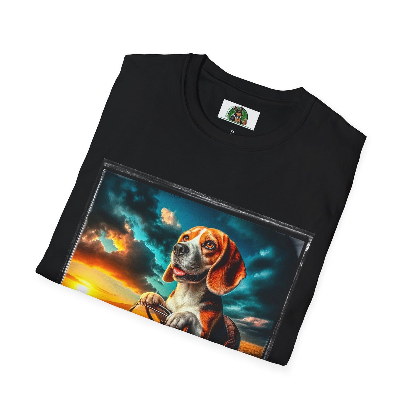 Wacky Beagle Driving Tiny Car In Sunset T-Shirt Printify   