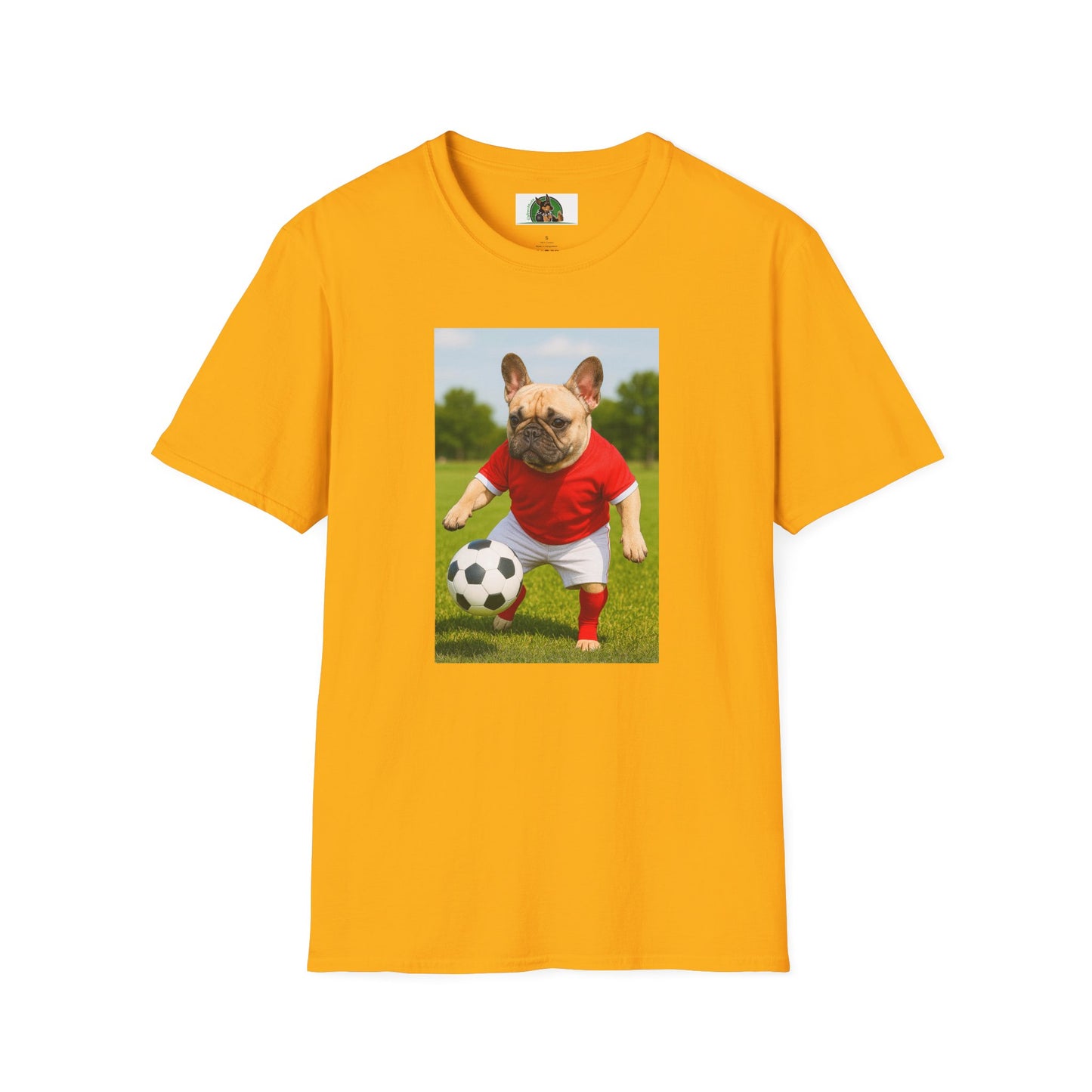 Sports Soccer French Bulldog T-Shirt T-Shirt Printify Gold S