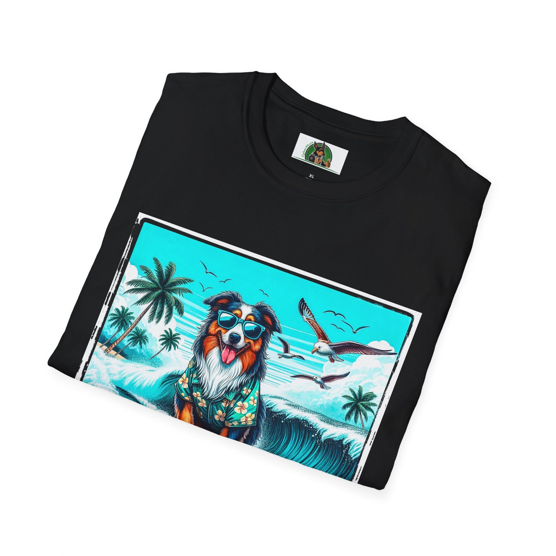 Australian Shepherd Wearing Hawaiian Shirt Surfer Dog T-Shirt Printify   