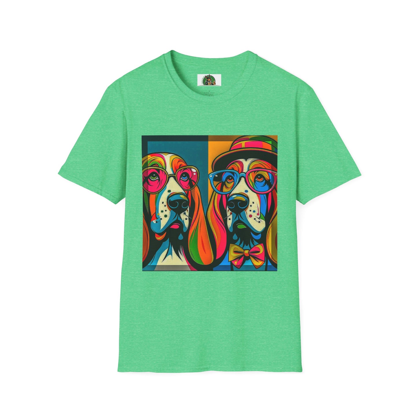 Basset Hound Couple Pop Art Pic T-Shirt Printify S Heather Irish Green
