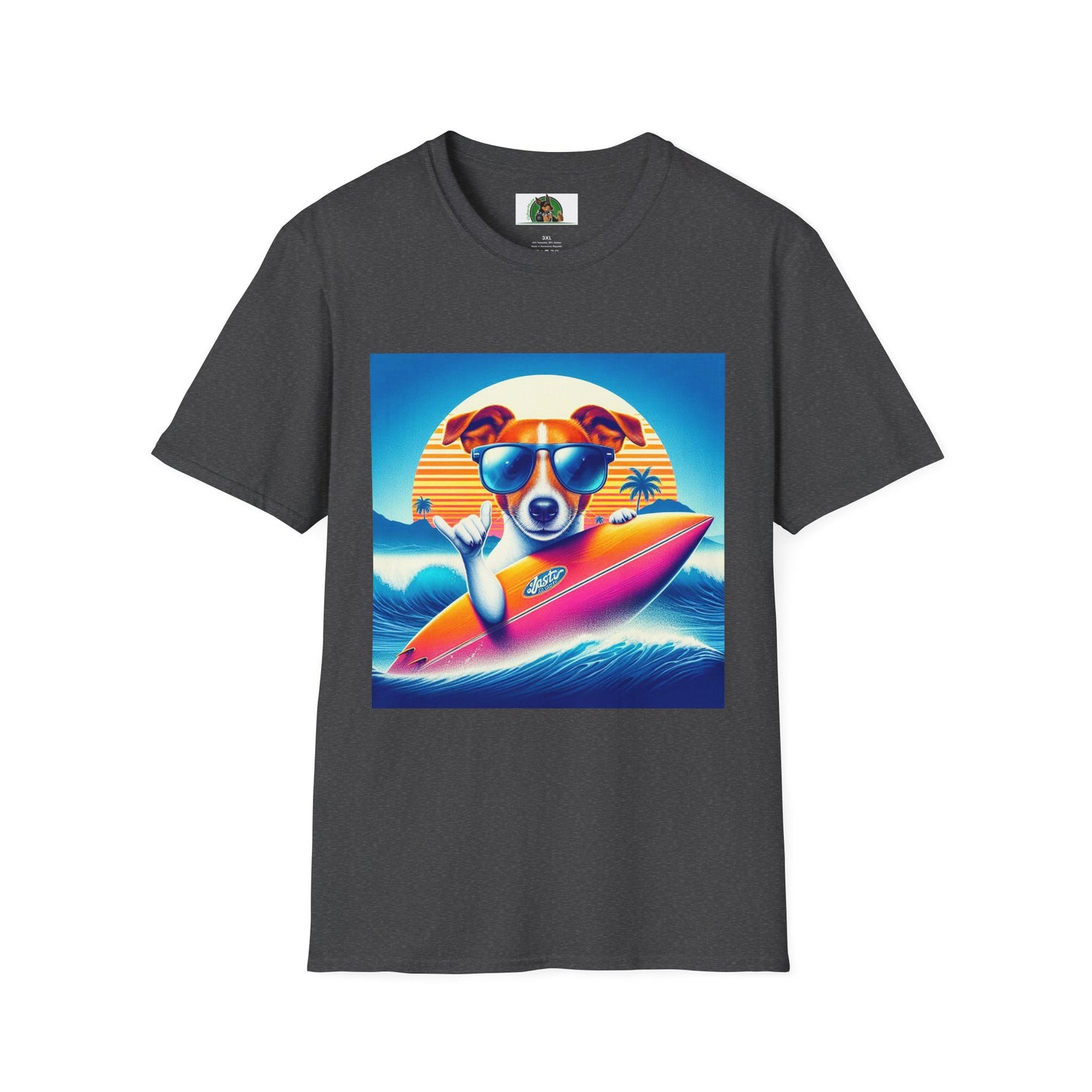 Jack Russell Surfer Dog T-Shirt Printify S Dark Heather 