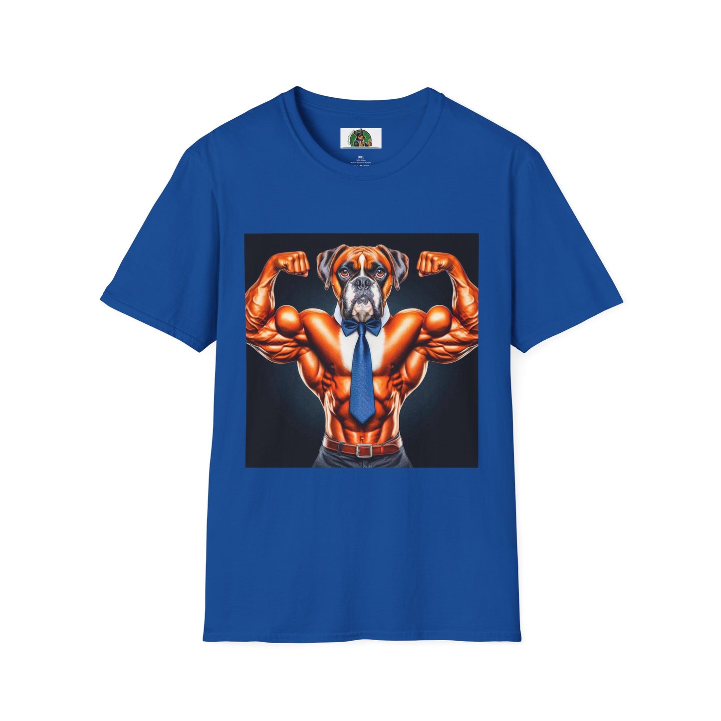 Boxer Muscle Dog Wearing Tie TShirt T-Shirt Printify XS Royal 