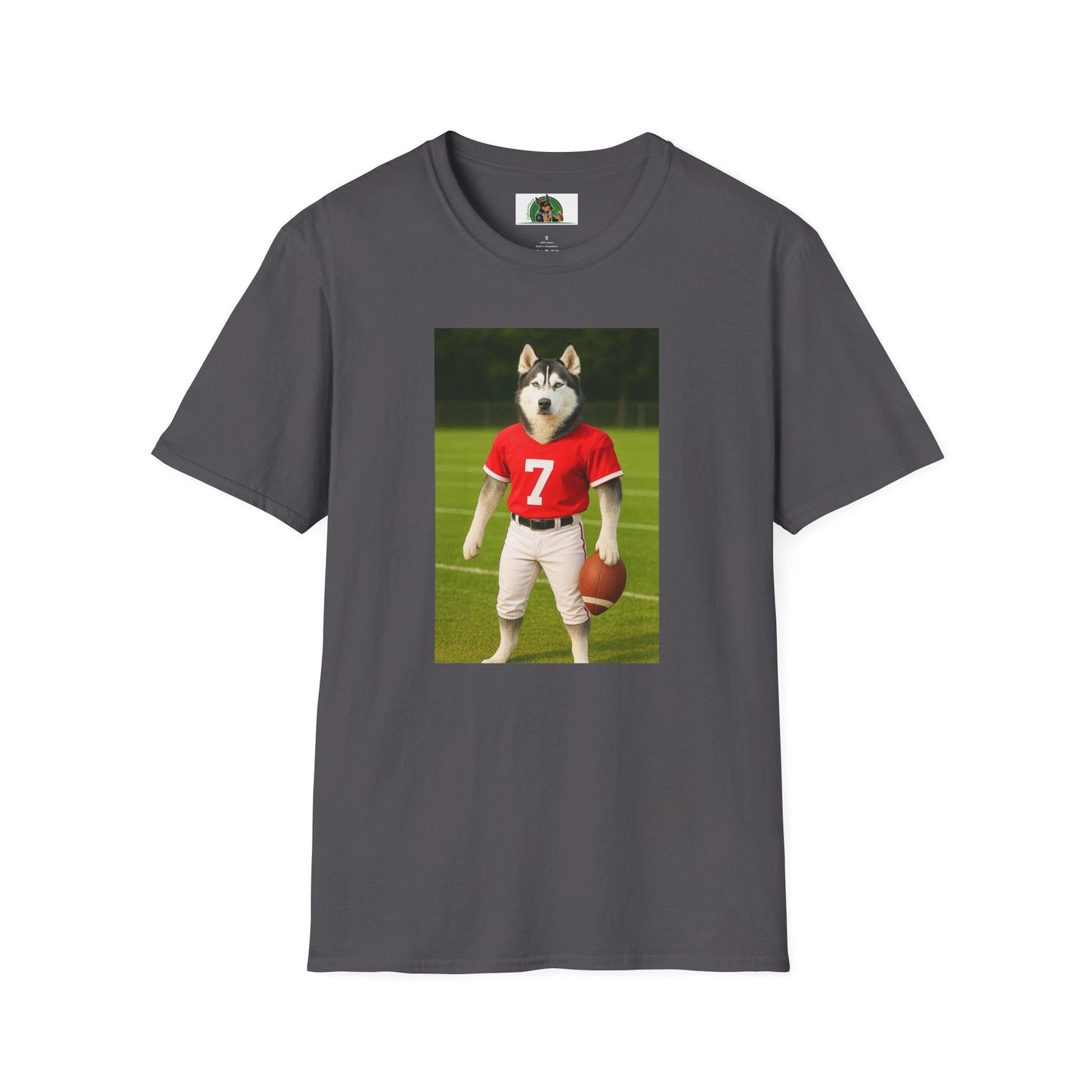 Husky Football T-Shirt — Sports Dog Tee T-Shirt Printify Charcoal S