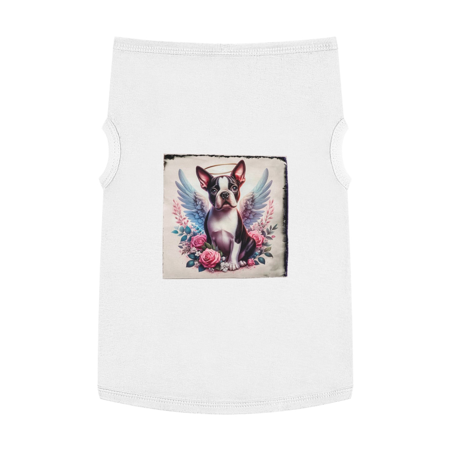 Pet Tank Top Boston Terrier Angel With Roses Pets Printify   