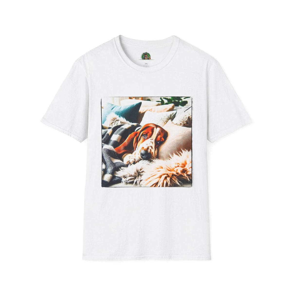 Basset Hound Sleeping in a Comfy Blanket T Shirt for Dog Lovers Cute Animal Gift Perfect for Cozy Everyday Wear T-Shirt Printify XS White