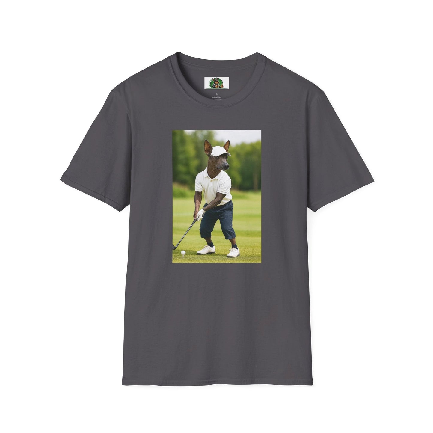 Mexican Hairless Dog Golf Tee — Dog Lover Sports T-Shirt T-Shirt Printify Charcoal S