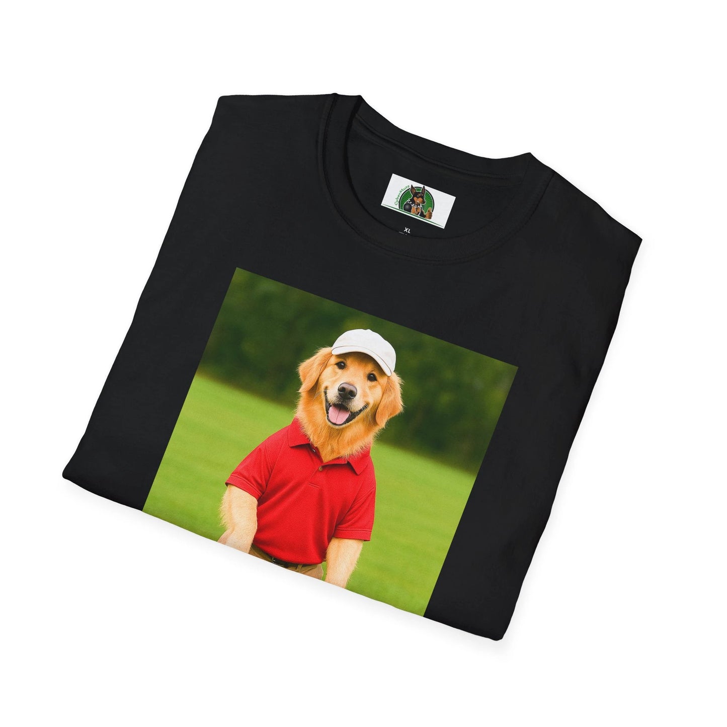 Golden Retriever Playing Golf T-Shirt — Funny Dog Golfing Sports Tee by Printify