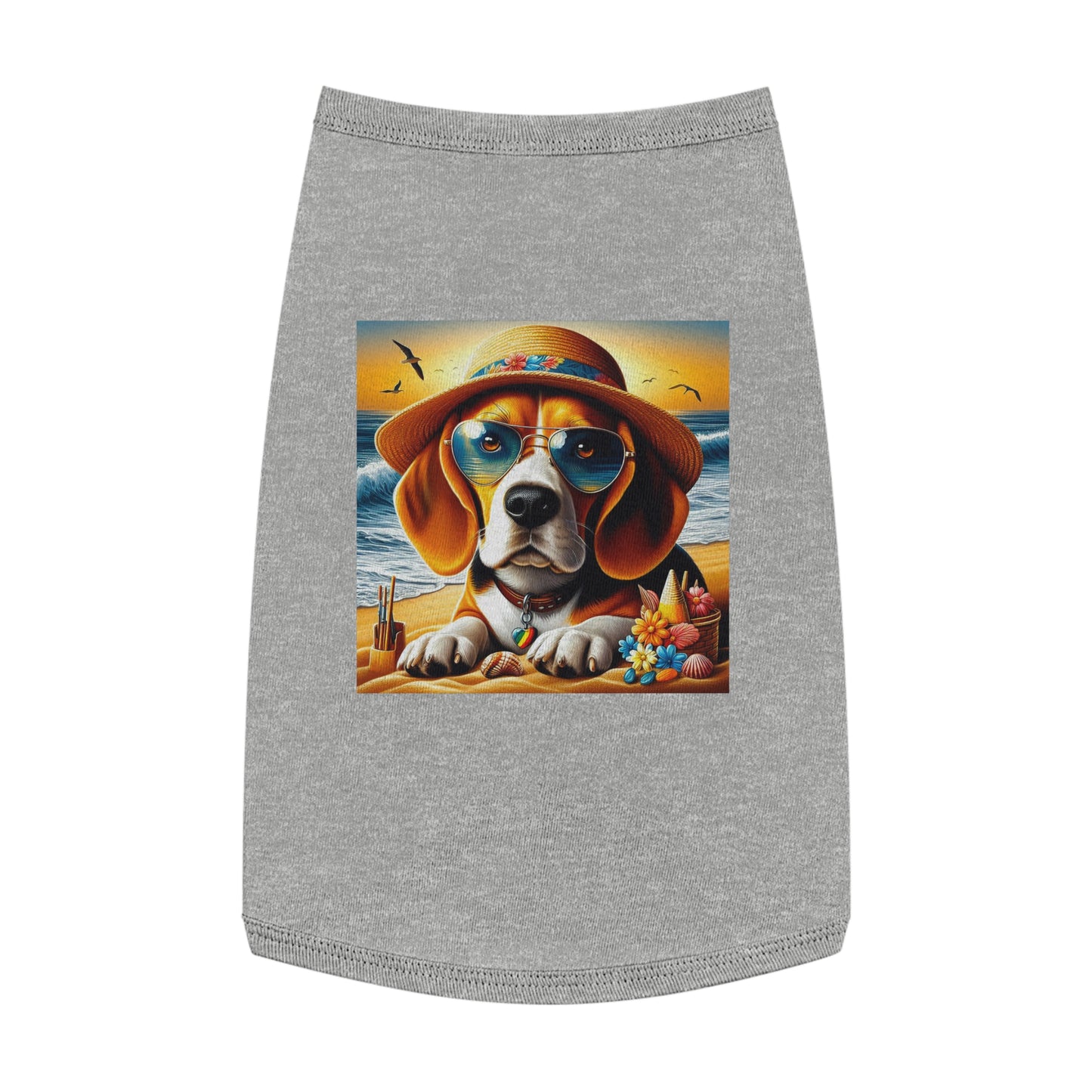 Pet Tank Top Beagle At Beach In Hat Pets Printify L Heather 