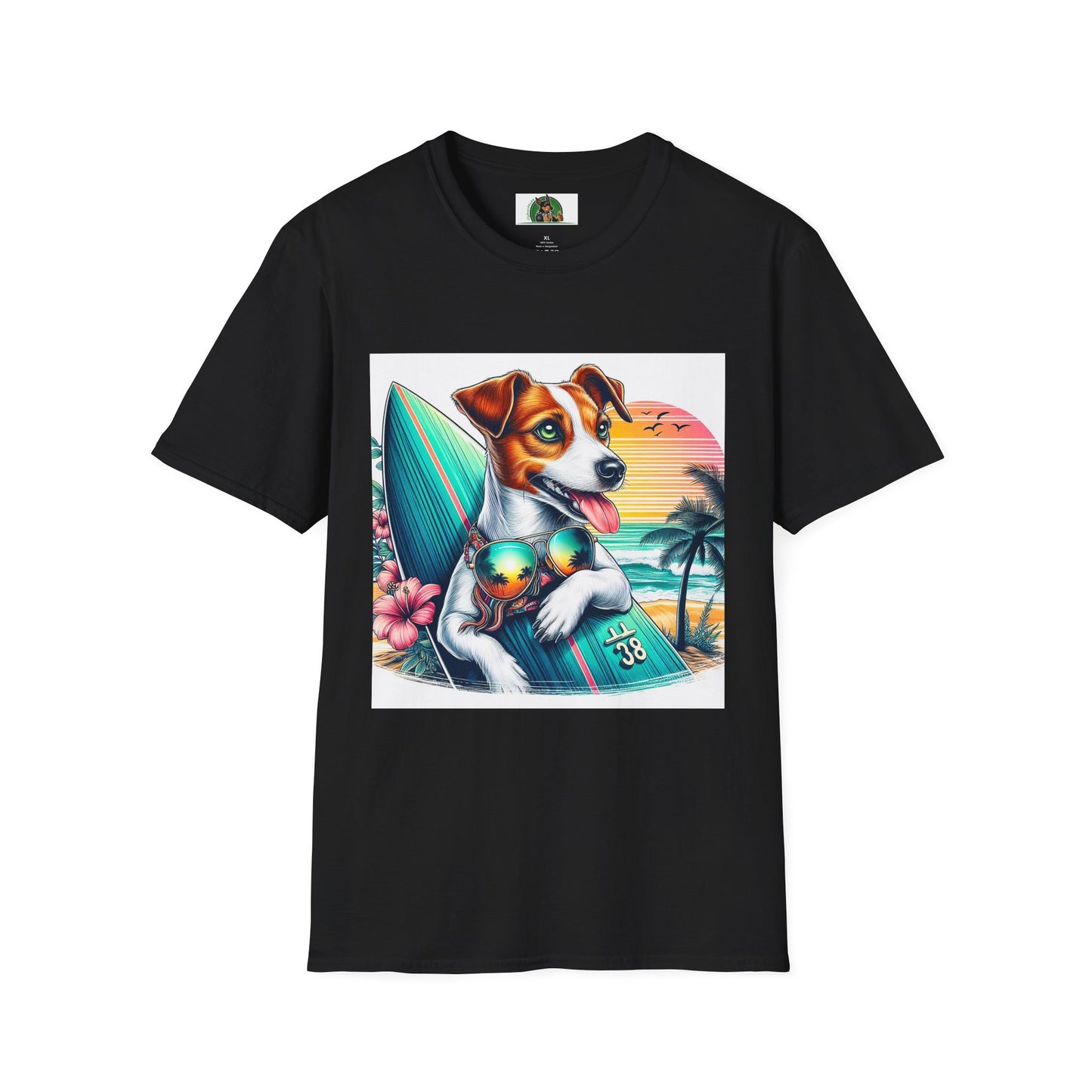 Jack Russell Sunset Surfer T-Shirt Printify S Black