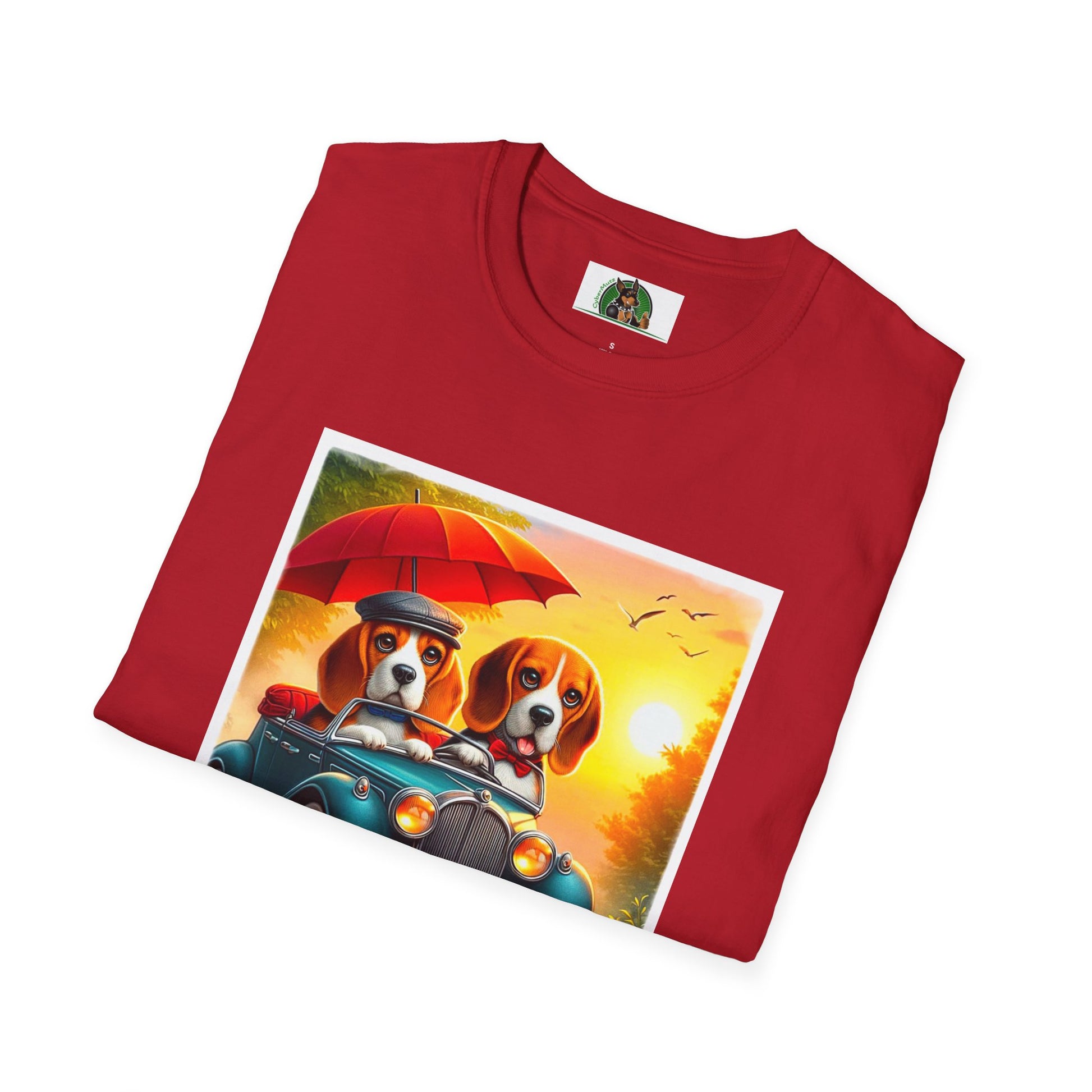 Wacky Beagle Couple In Tiny Car T-Shirt Printify   