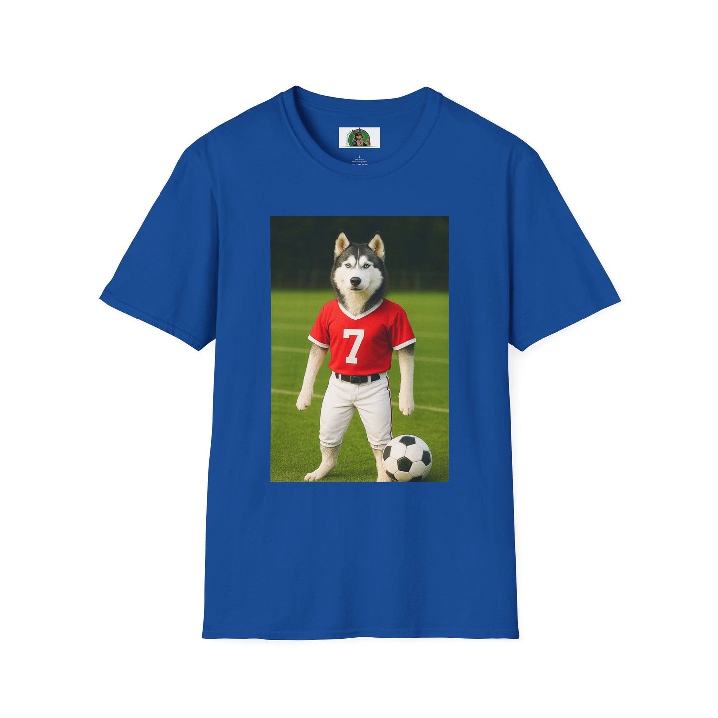 Husky Soccer T-Shirt — Sports Dog Playing Soccer Tee T-Shirt Printify Royal S