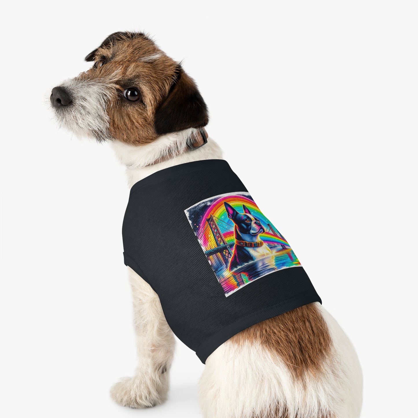 Pet Tank Top Boston Terrier Rainbow Bridge Dog In Water Pets Printify   