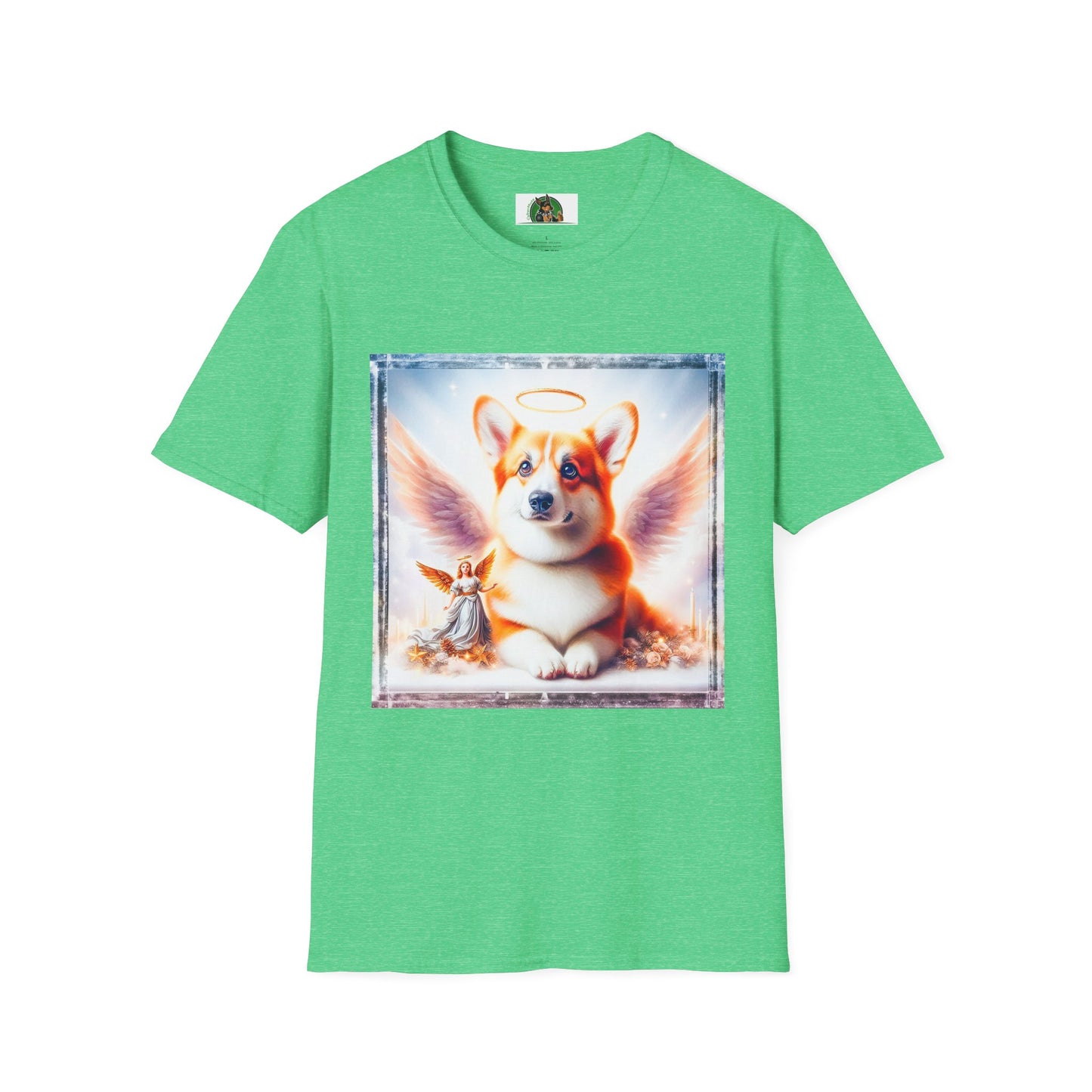 Pembroke Welsh Corgi heaven and clouds T-Shirt Printify S Heather Irish Green