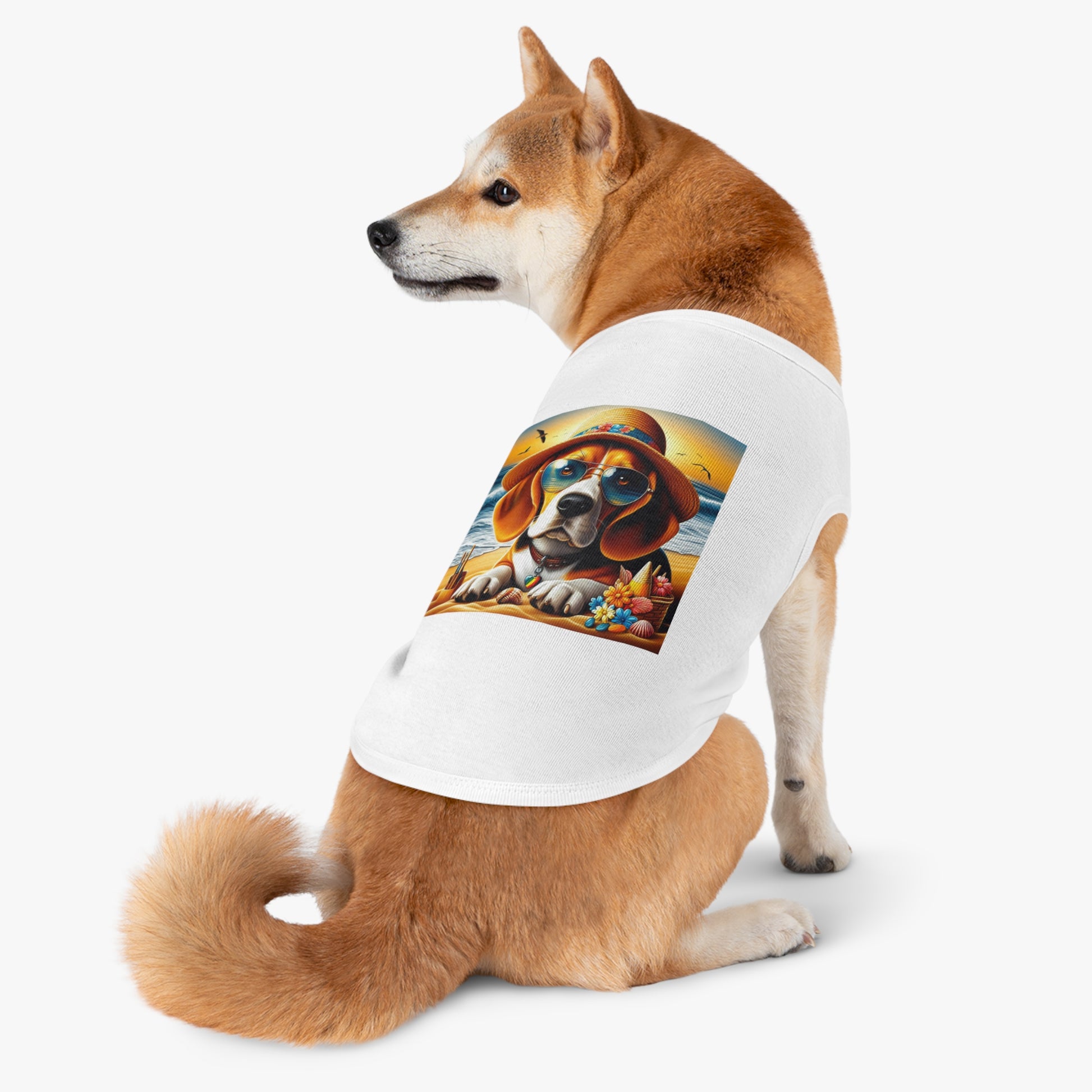 Pet Tank Top Beagle At Beach In Hat Pets Printify   