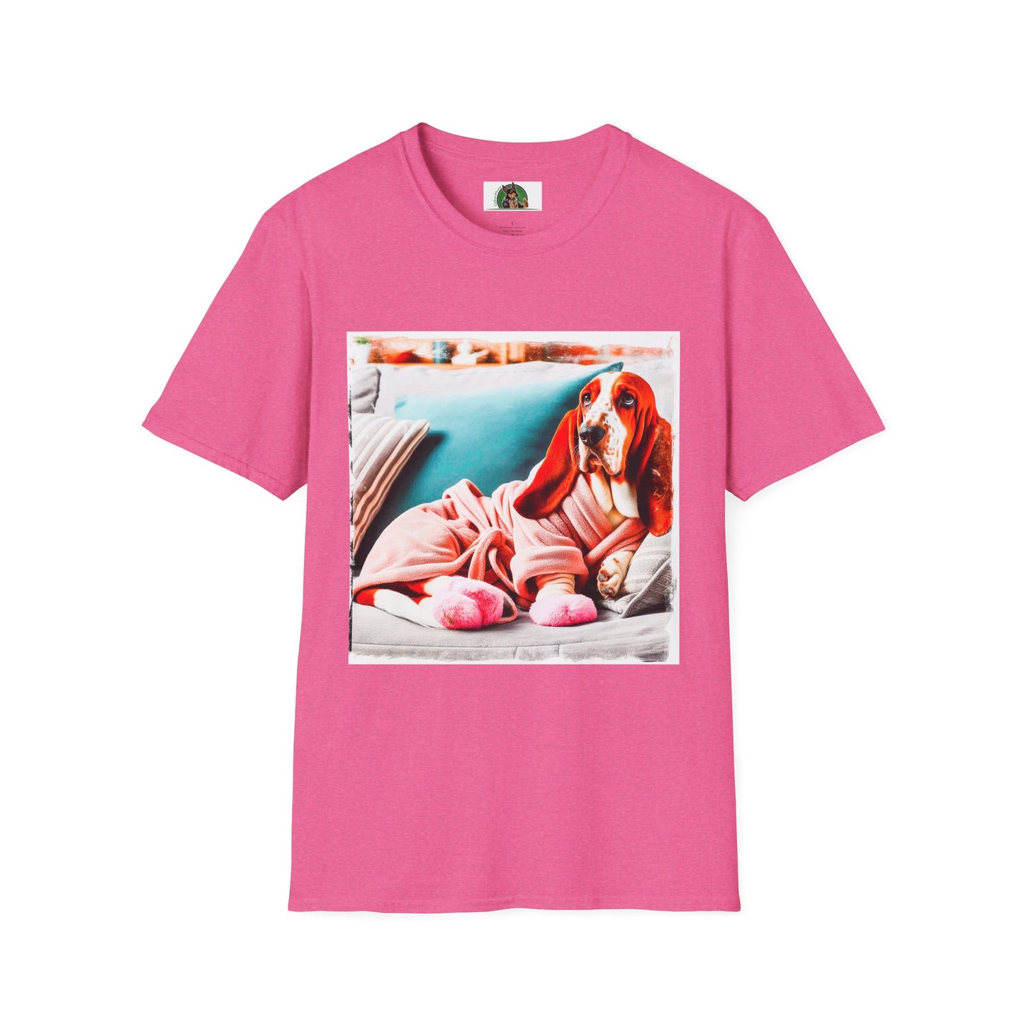 Basset Hound In Bath Robe Pic T-Shirt Printify S Heather Heliconia