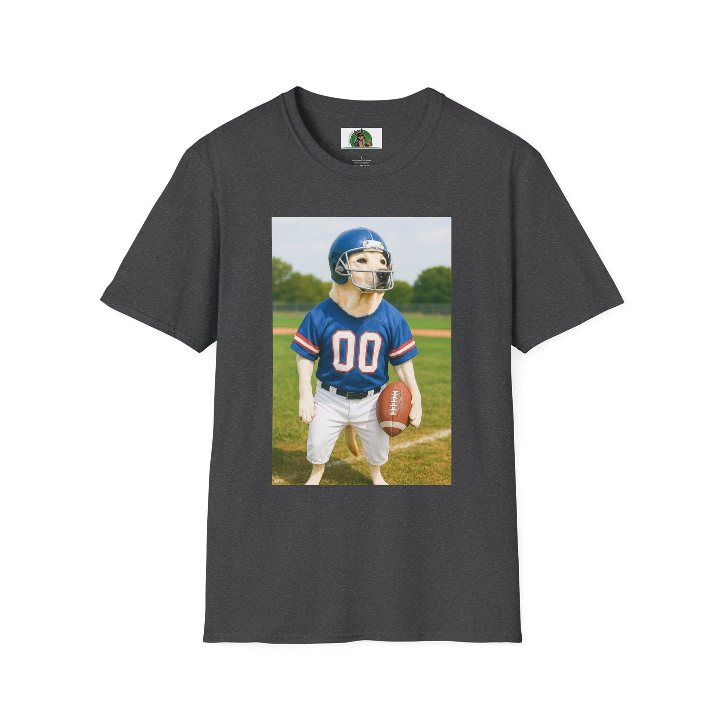 Labrador Retriever Football T-Shirt — Sports Dog Tee for Dog Lovers T-Shirt Printify Dark Heather S