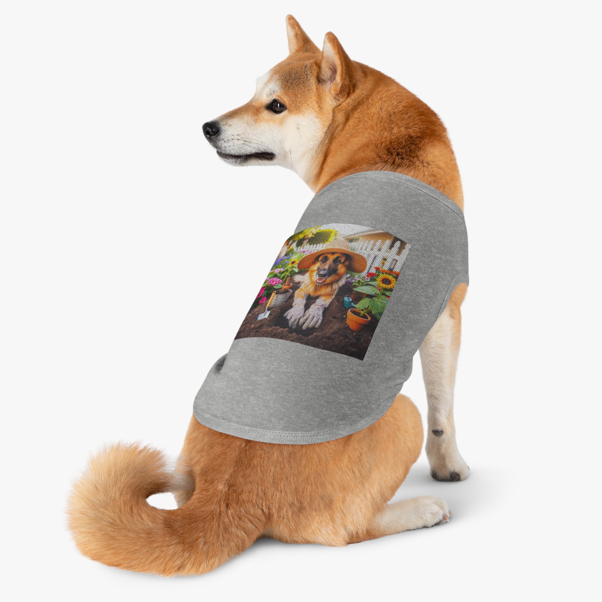 German Shepherd planting flowers shirt Pets Printify