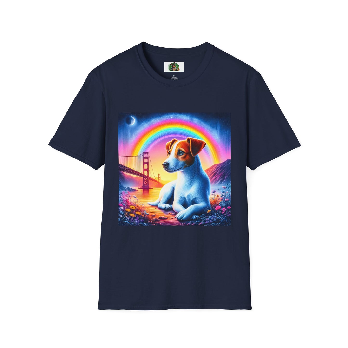 Jack Russell Rainbow Bridge Moonlit Mountain T-Shirt Printify S Navy