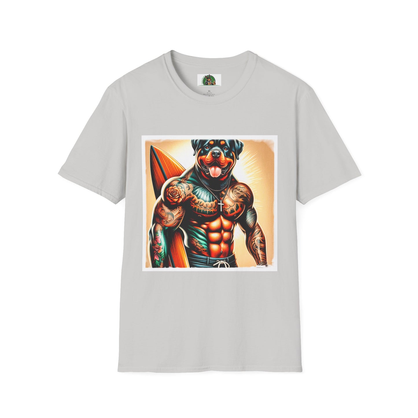 Rottweiler muscles surfer T-Shirt Printify S Ice Grey