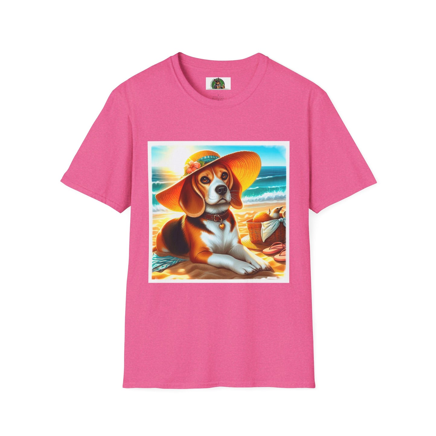 Beagle Girl Dog Wearing Sun Hat At Beach T-Shirt Printify S Heather Heliconia 