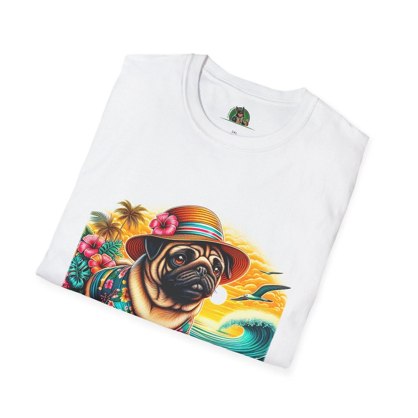 Surfer Pug T-Shirt T-Shirt Printify