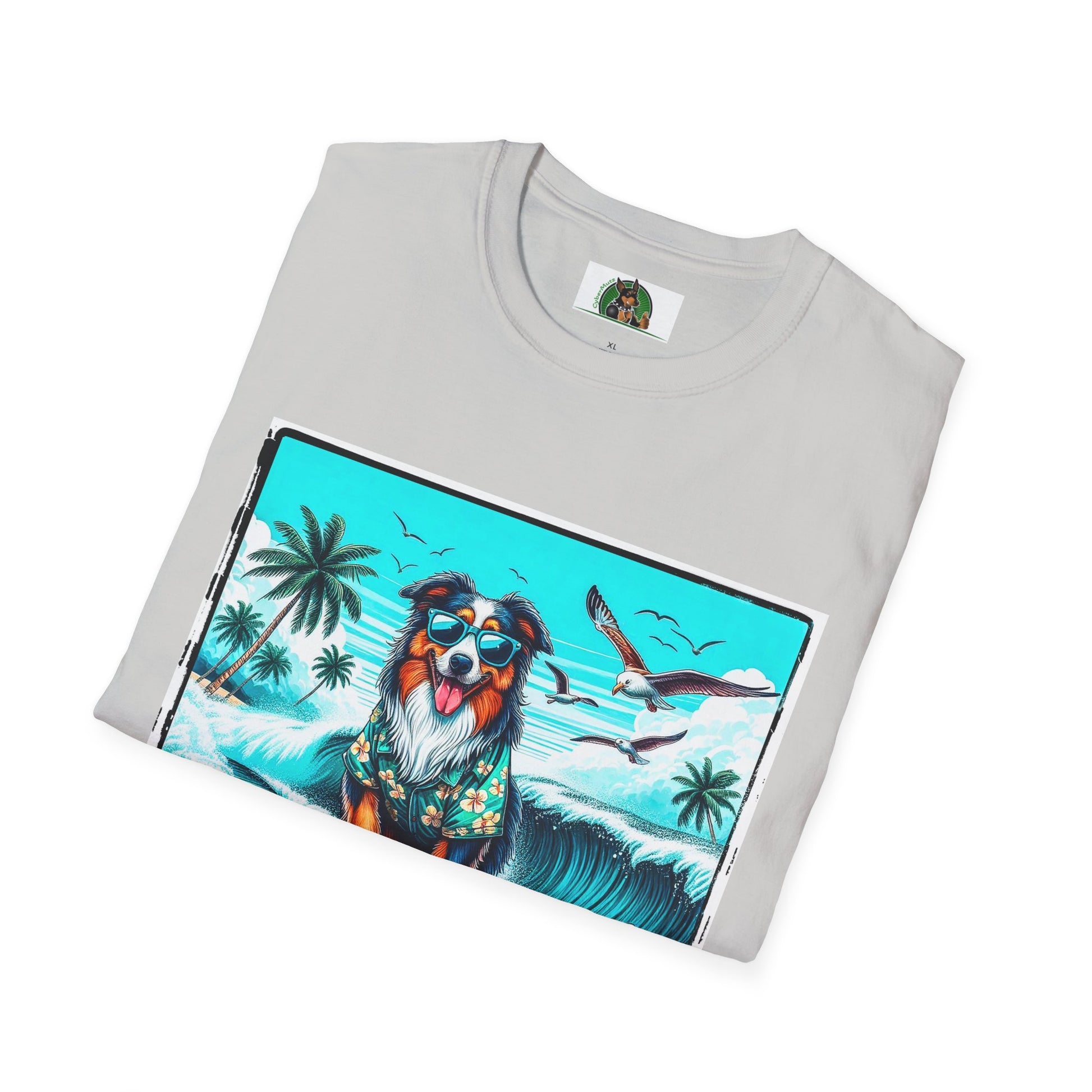 Australian Shepherd Wearing Hawaiian Shirt Surfer Dog T-Shirt Printify   