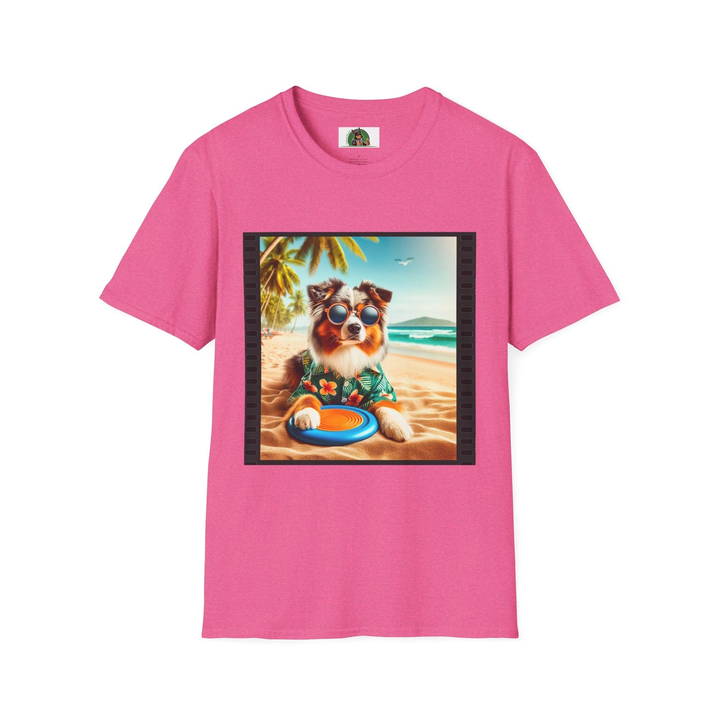 Australian Shepherd Beach Frisbee Dog T-Shirt Printify S Heather Heliconia 