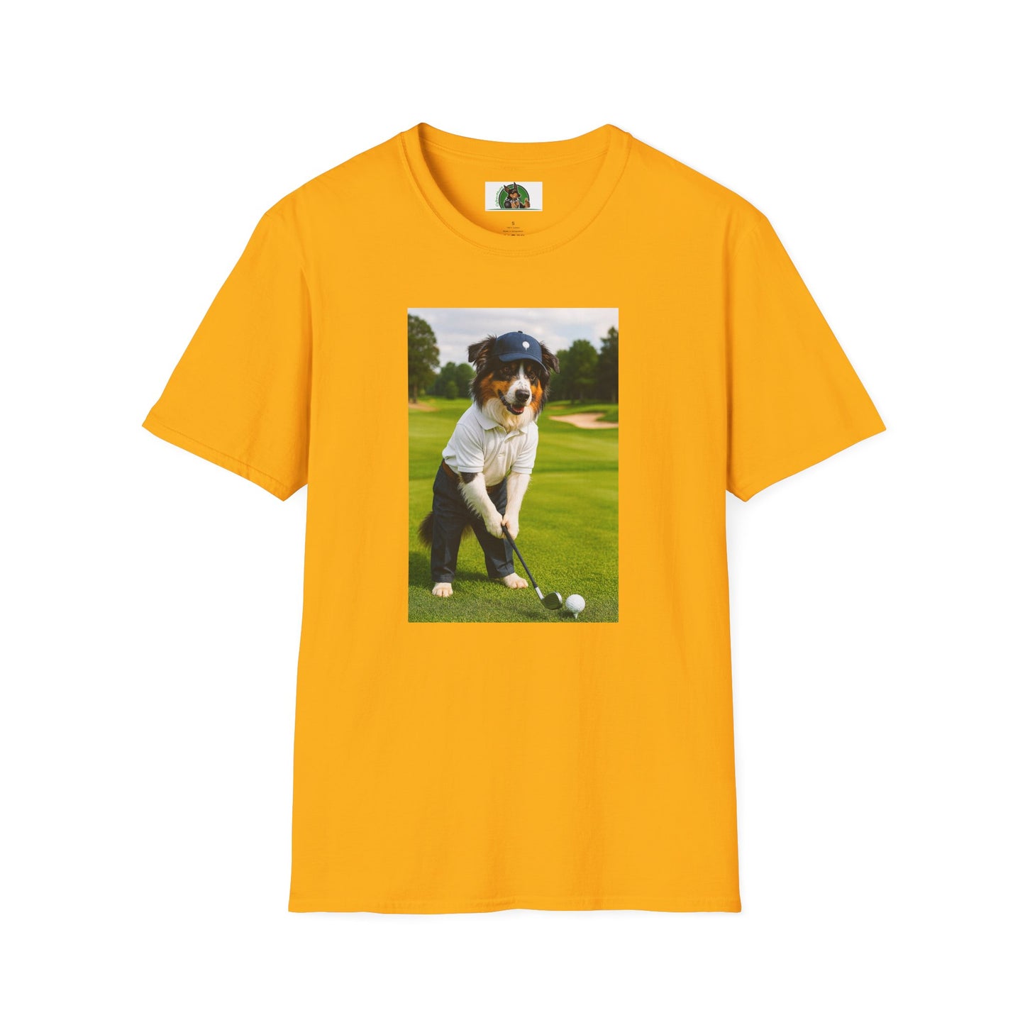 Sports Golf Australian Shepherd T-Shirt T-Shirt Printify Gold S