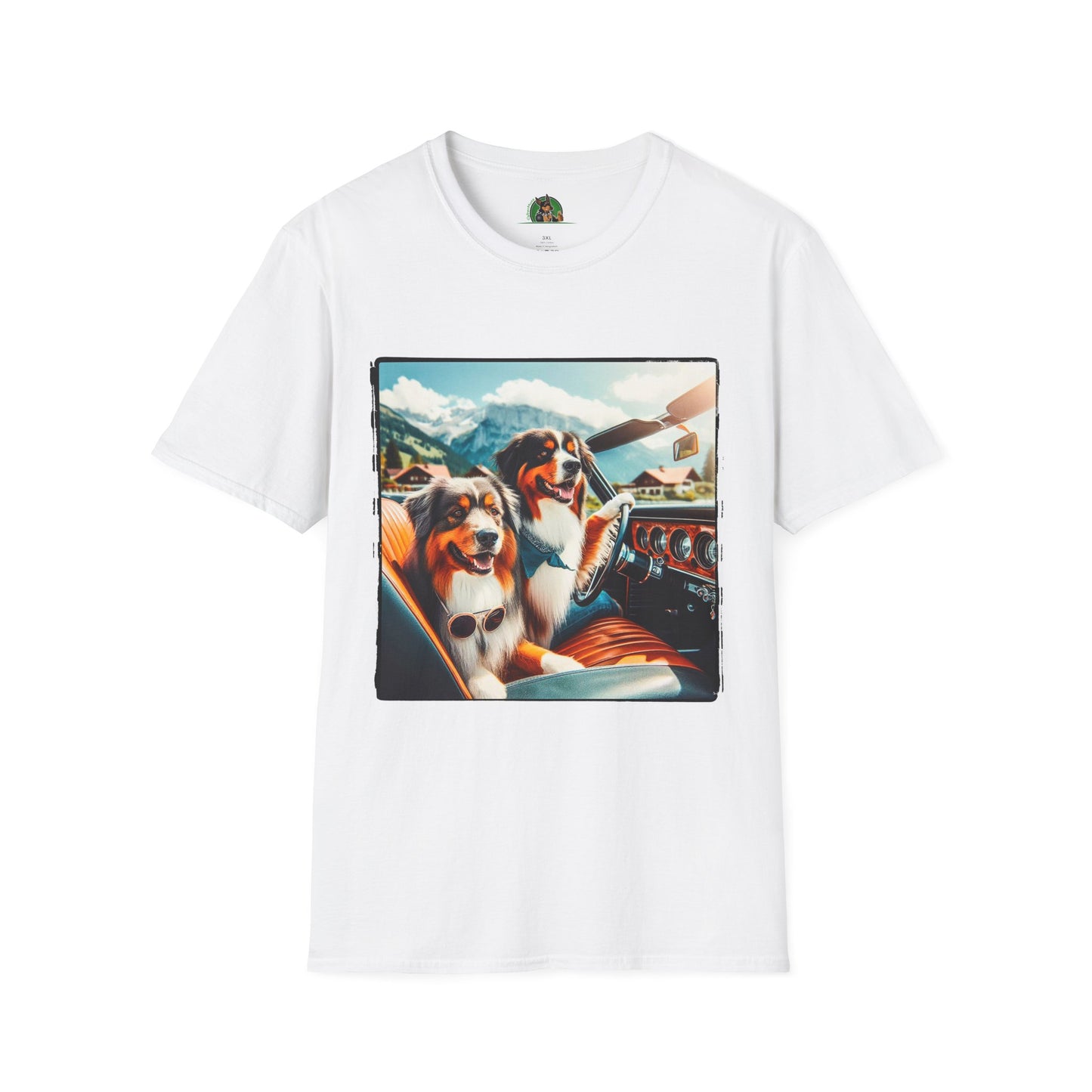 Australian Shepherd Dogs In Car T-Shirt Printify XS White