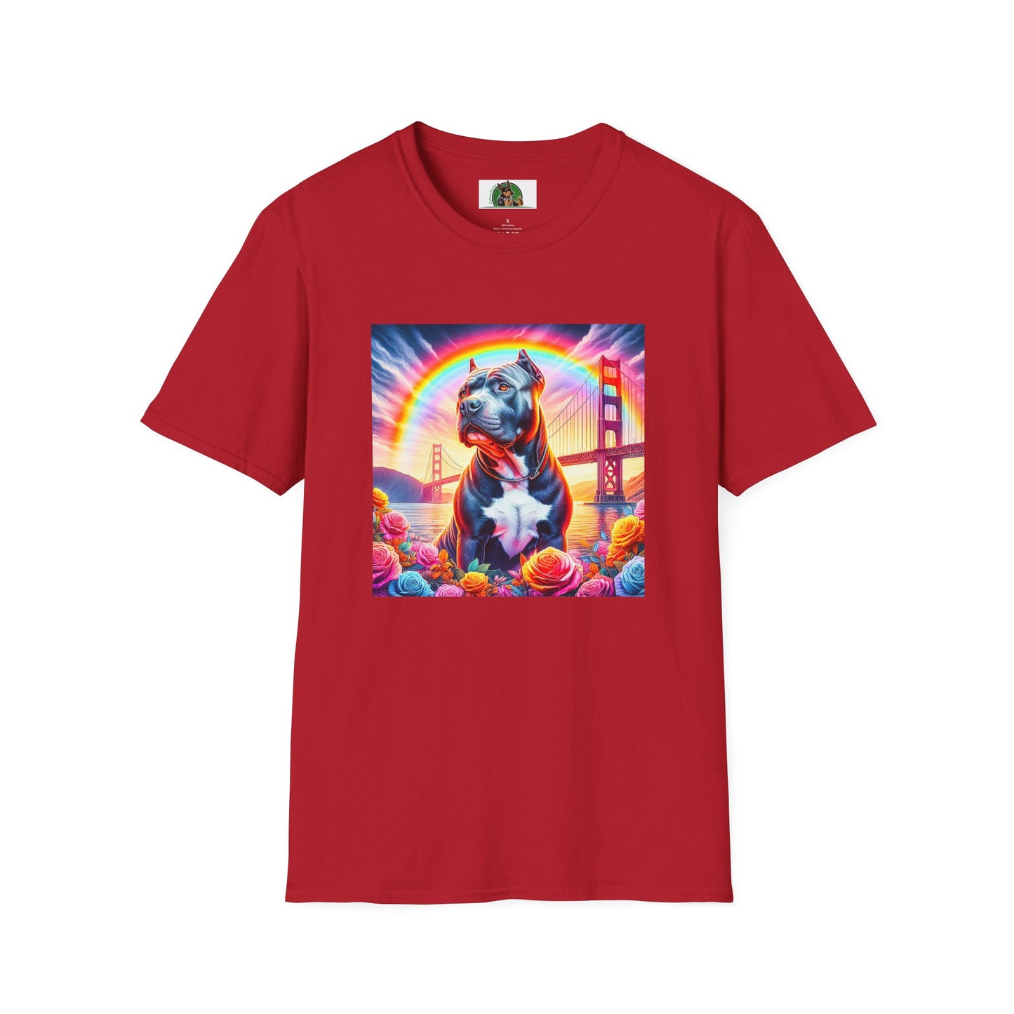 Pit Bull colorful bridge shirt T-Shirt Printify S Cherry Red