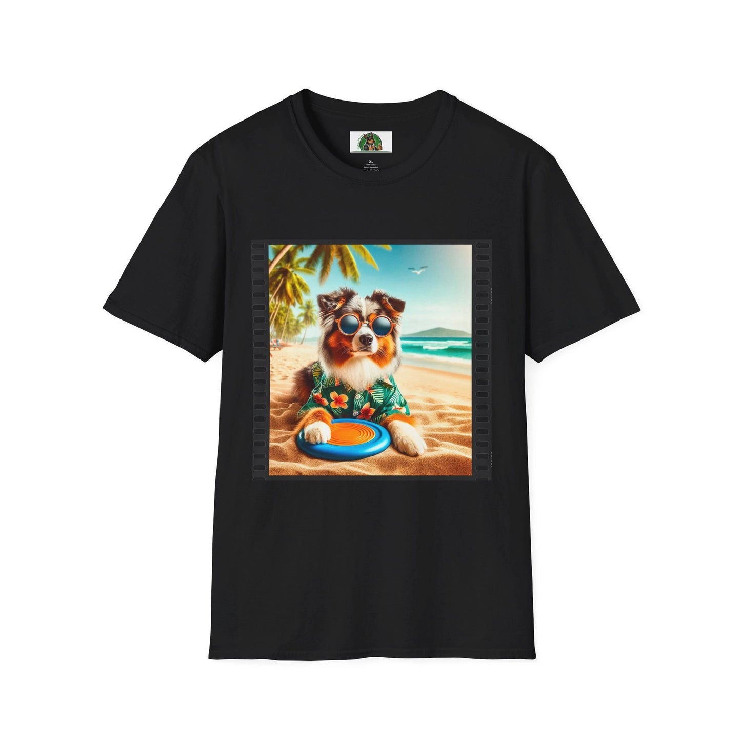Australian Shepherd Beach Frisbee Dog Graphic Tee Unisex Soft Style Shirt for Dog Lovers T-Shirt Printify XS Black