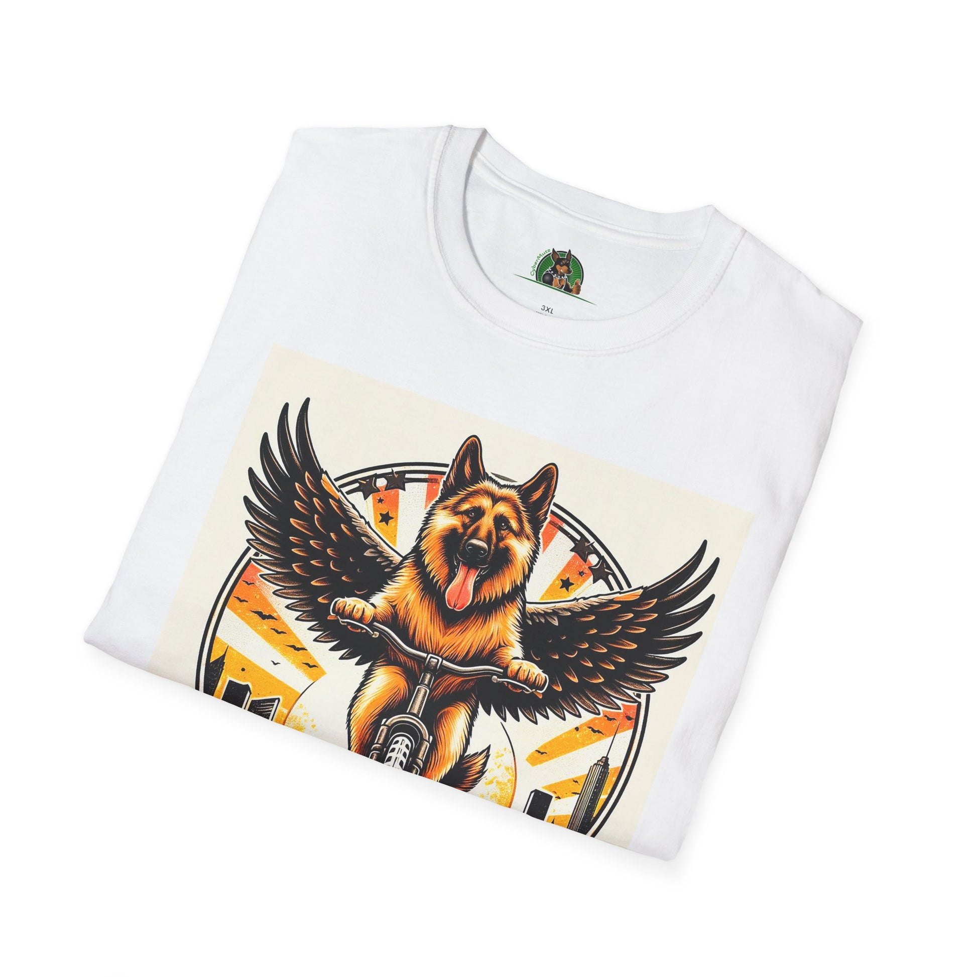 German Shepherd Angel bike riding T-Shirt Printify