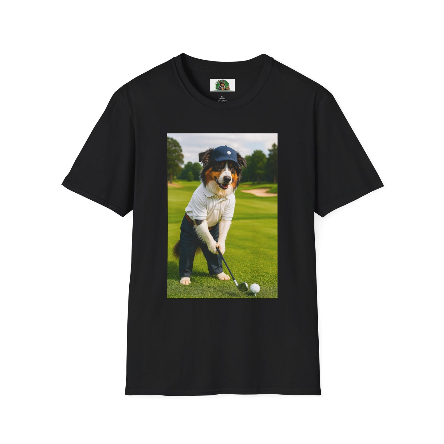 Sports Golf Australian Shepherd T-Shirt T-Shirt Printify Black XS