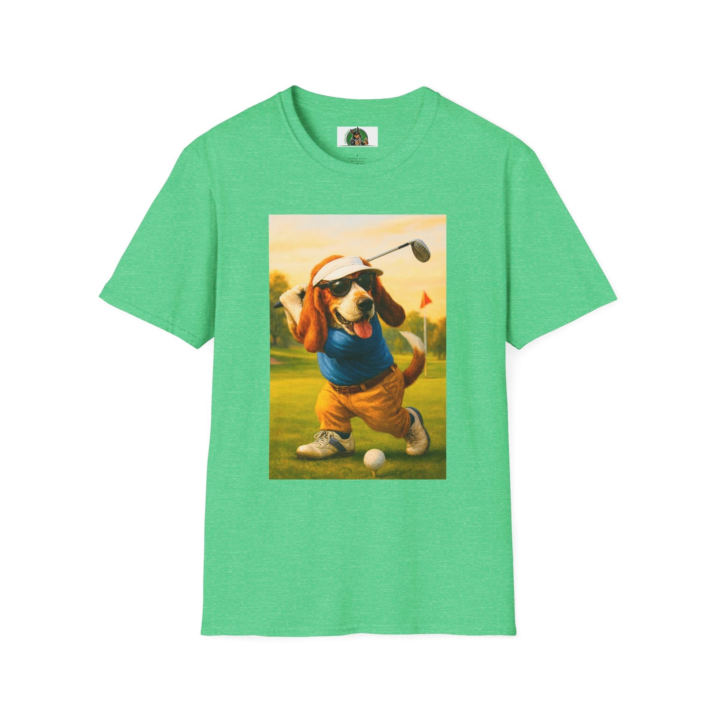 Sports Bassett Hound Dog Golf Unisex T-Shirt T-Shirt Printify Heather Irish Green S