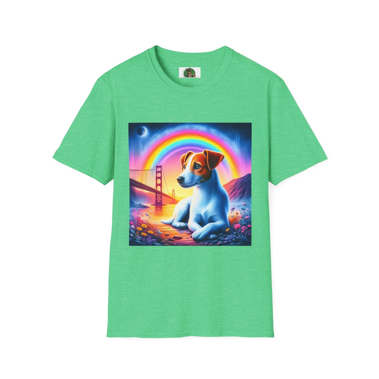 Jack Russell Rainbow Bridge Moonlit Mountain T-Shirt Printify S Heather Irish Green