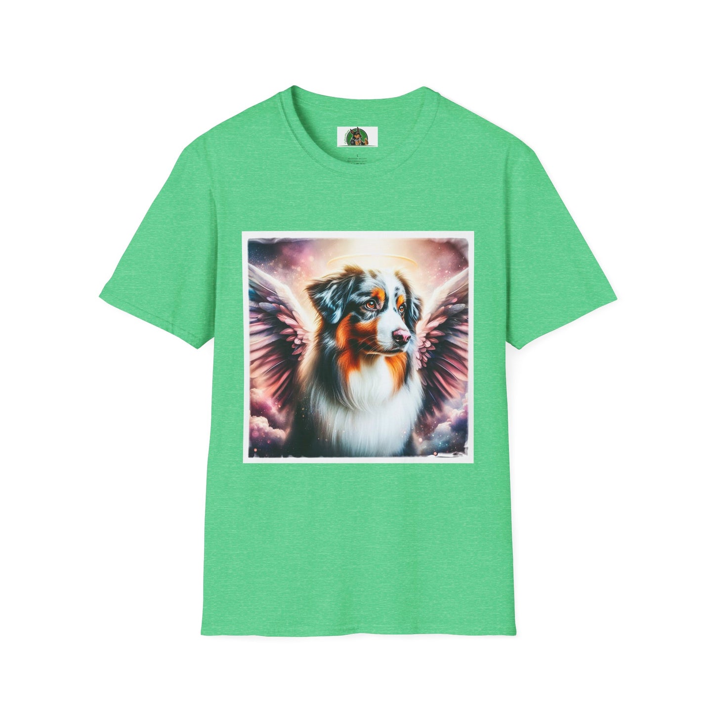 Australian Shepherd Pink Angel Wings T-Shirt Printify S Heather Irish Green 