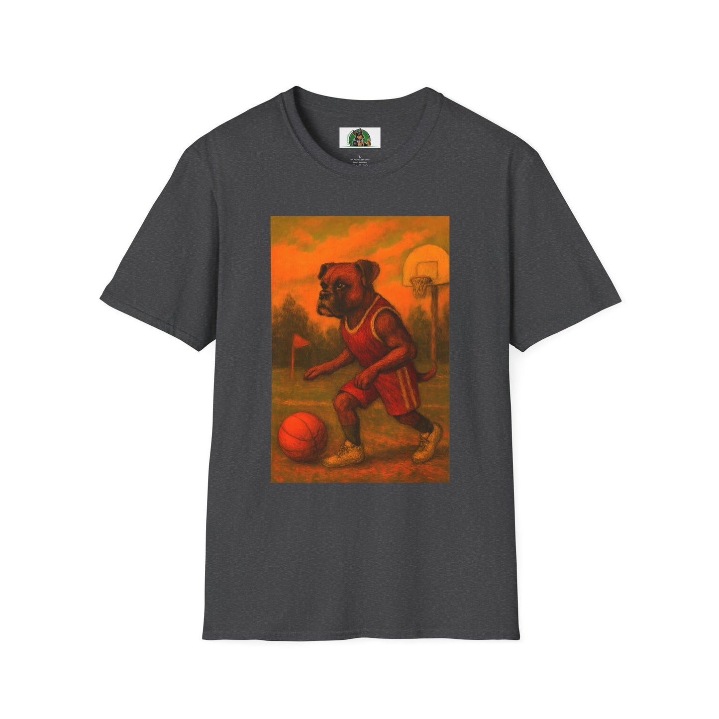 Sports Basketball Boxer Puppy Dogs T-Shirt - Unisex Softstyle T-Shirt Printify Dark Heather XS