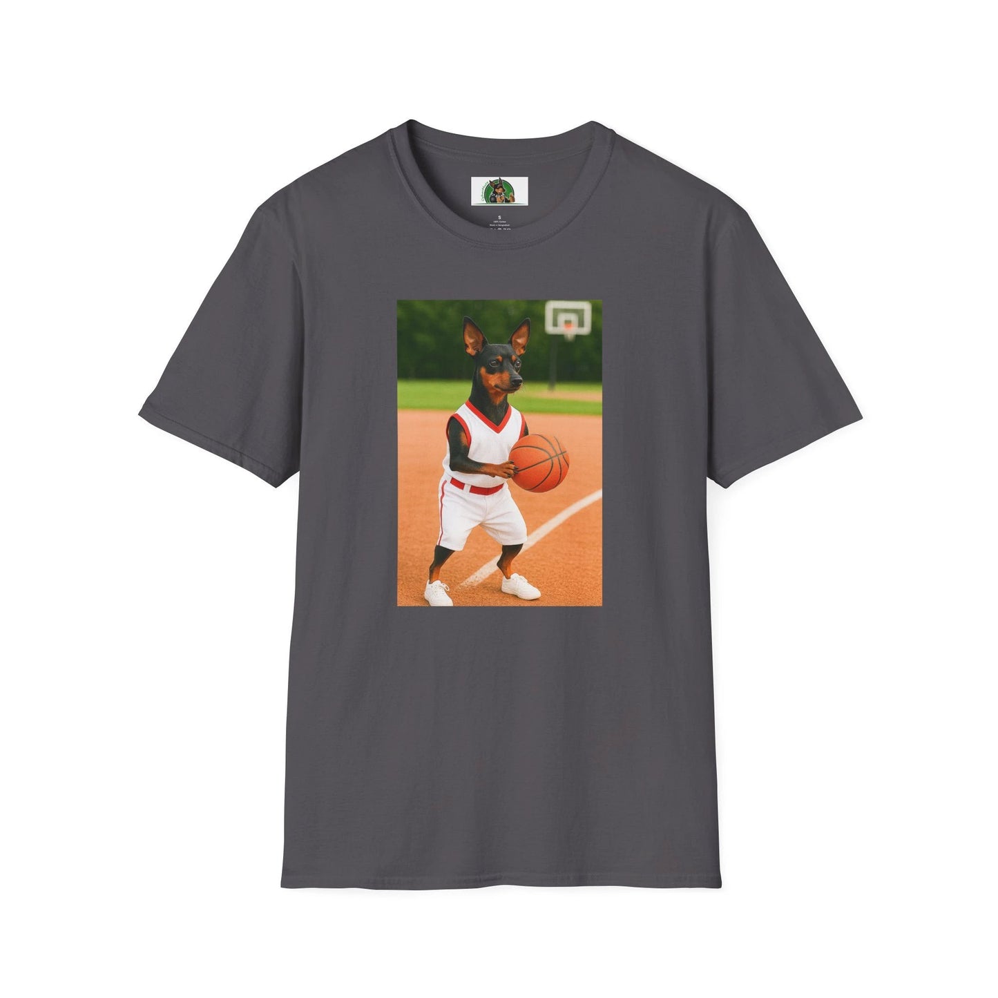 Miniature Pinscher (Min Pin) Basketball T-Shirt — Dog Lover Sports Tee T-Shirt Printify Charcoal S
