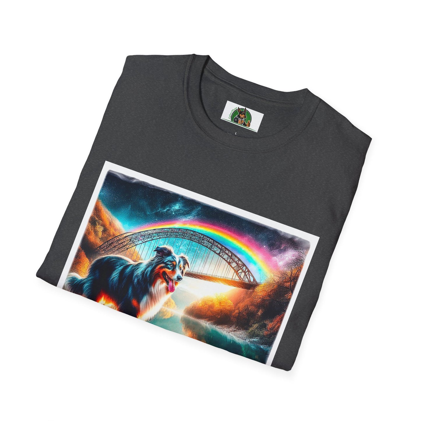 Australian Shepherd Rainbow Bridge At Night T-Shirt Printify