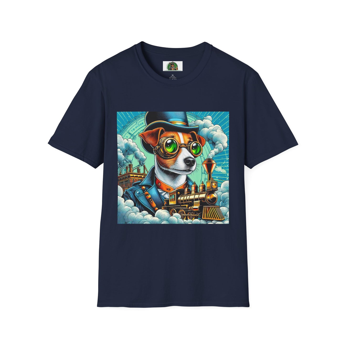 Jack Russell Steampunk And Train T-Shirt Printify S Navy