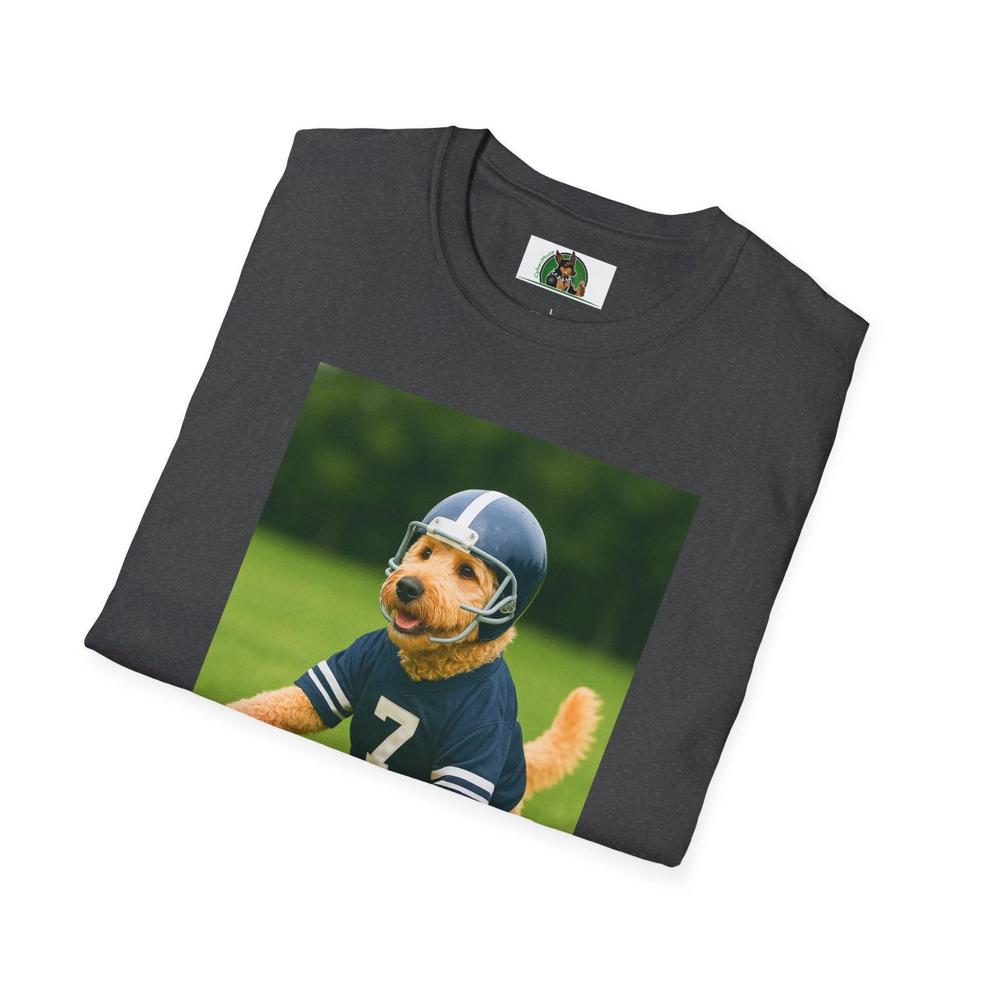 Golden Doodle Playing Football T-Shirt — Sports Dog Lover Tee T-Shirt Printify