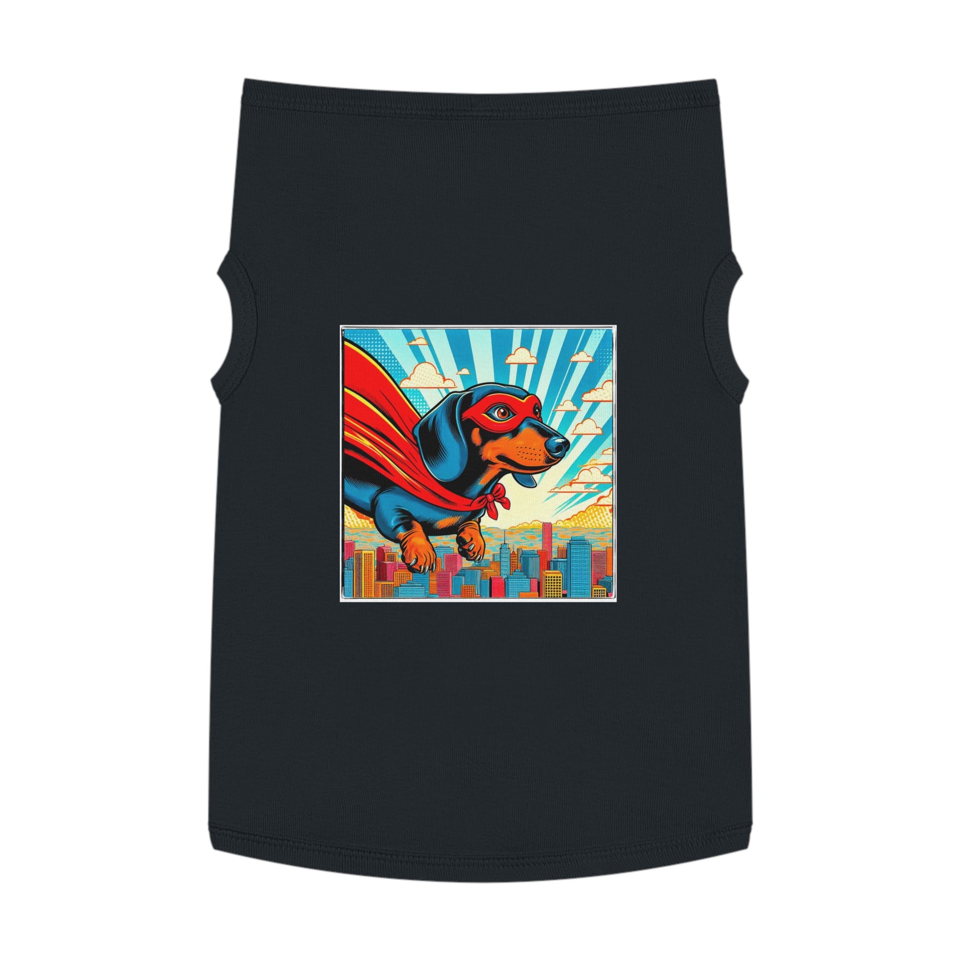 Pet Tank Top Dachshund flying superhero t shirt Pets Printify