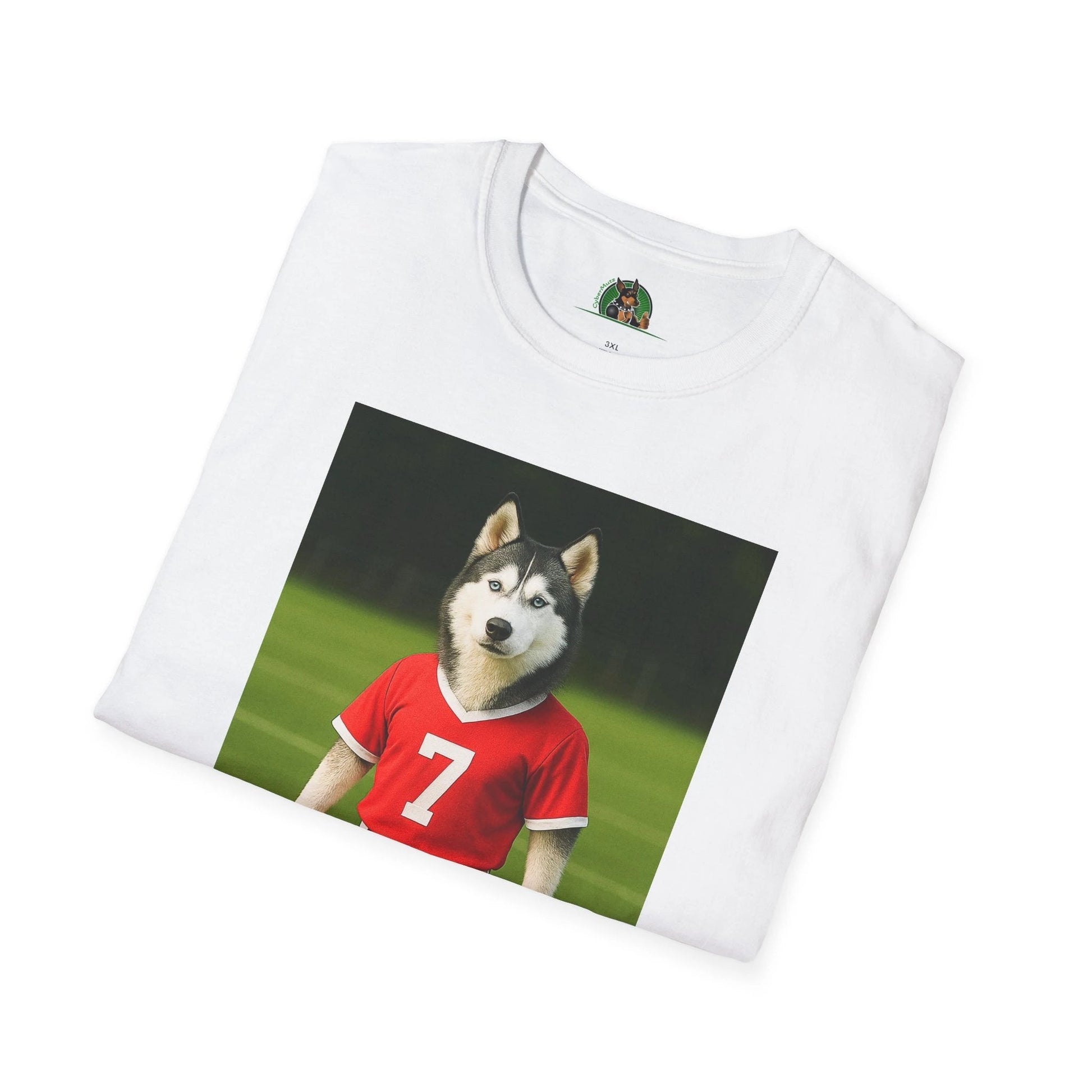 Husky Soccer T-Shirt — Sports Dog Playing Soccer Tee T-Shirt Printify
