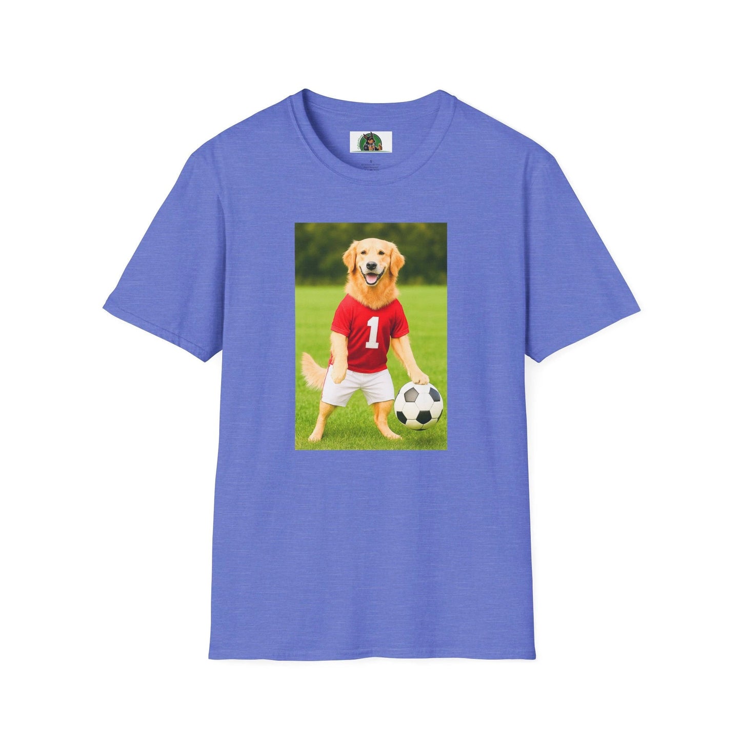 Golden Retriever Playing Soccer T-Shirt — Dog Soccer Tee Sports T-Shirt Printify Heather Royal S